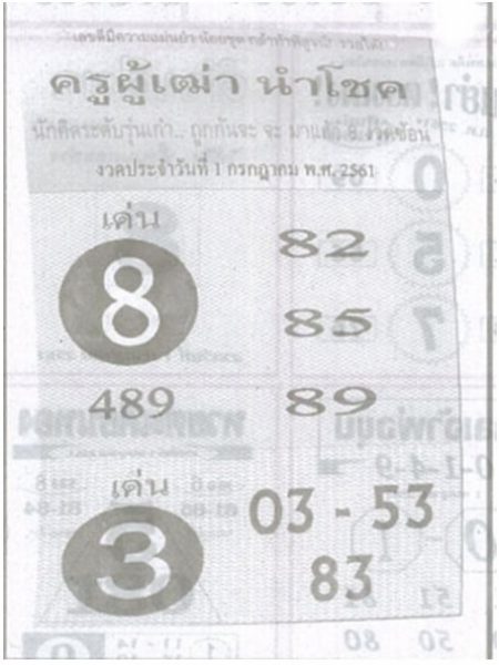 หวยครูผู้เฒ่านำโชค 1/7/61