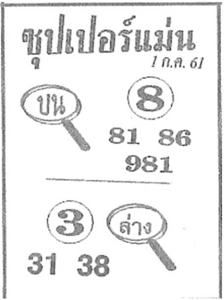 หวยซุปเปอร์แม่น 1/7/61