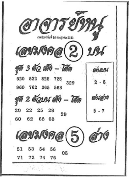 หวยอาจารย์หนู 16/7/61