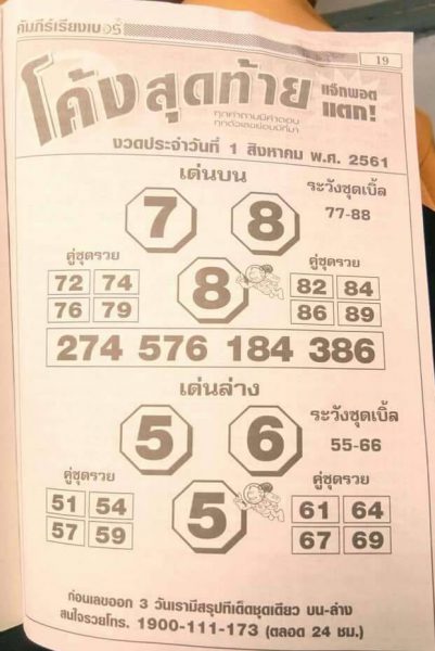 หวยโค้งสุดท้าย 1/8/61