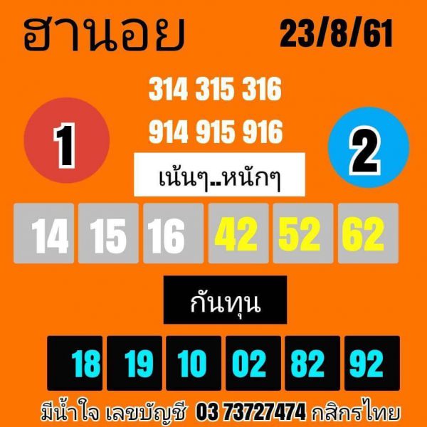 สูตรหวยฮานอย 23/8/61 7