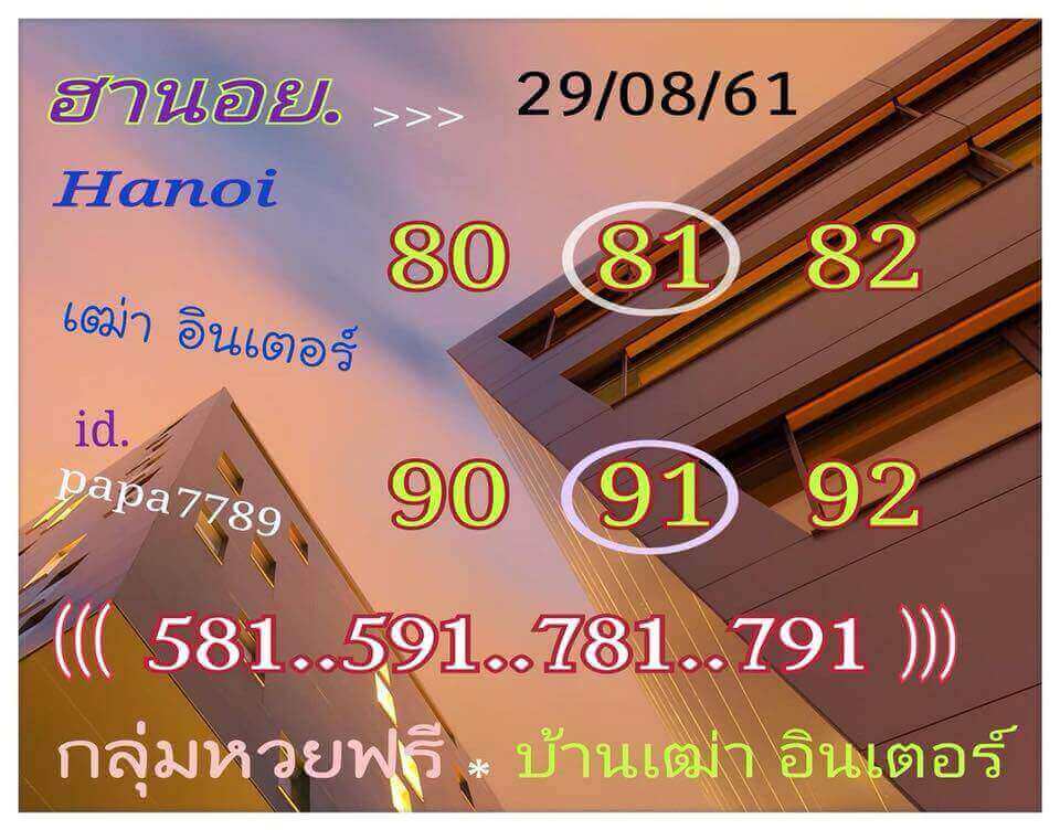 แนวทางหวยฮานอย 29/8/61 6