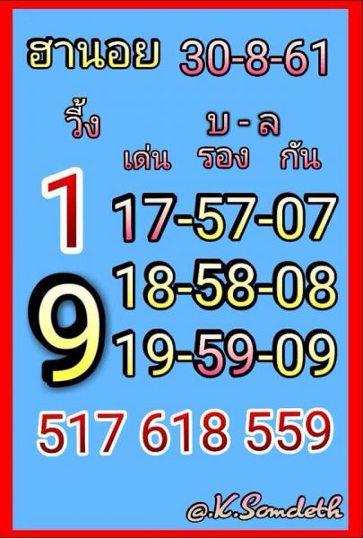 แจกสูตรฮานอย 30/8/61 2