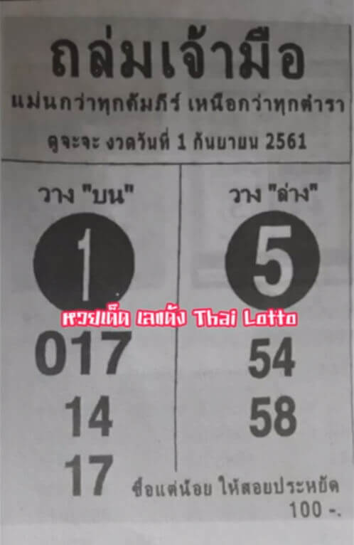 หวยถล่มเจ้ามือ 1/9/61