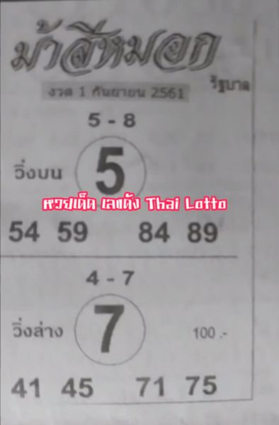 หวยม้าสีหมอก 1/9/61