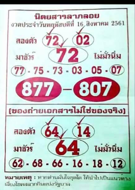 หวยลาภลอย 16/8/61