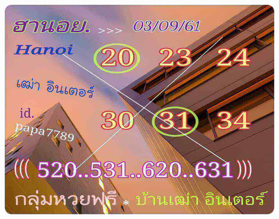 แจกชุดเลขหวยฮานอย 3/9/61 8