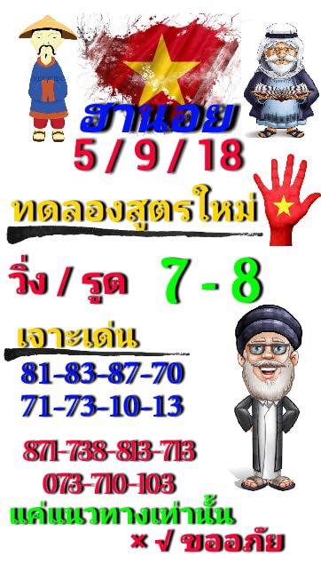 รวมเลขเด็ดหวยฮานอย 5/9/61 5