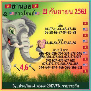 หวยฮานอยลุ้นโชค 11/9/61 2