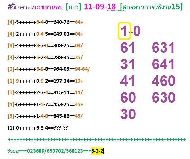 หวยฮานอยลุ้นโชค 11/9/61 9