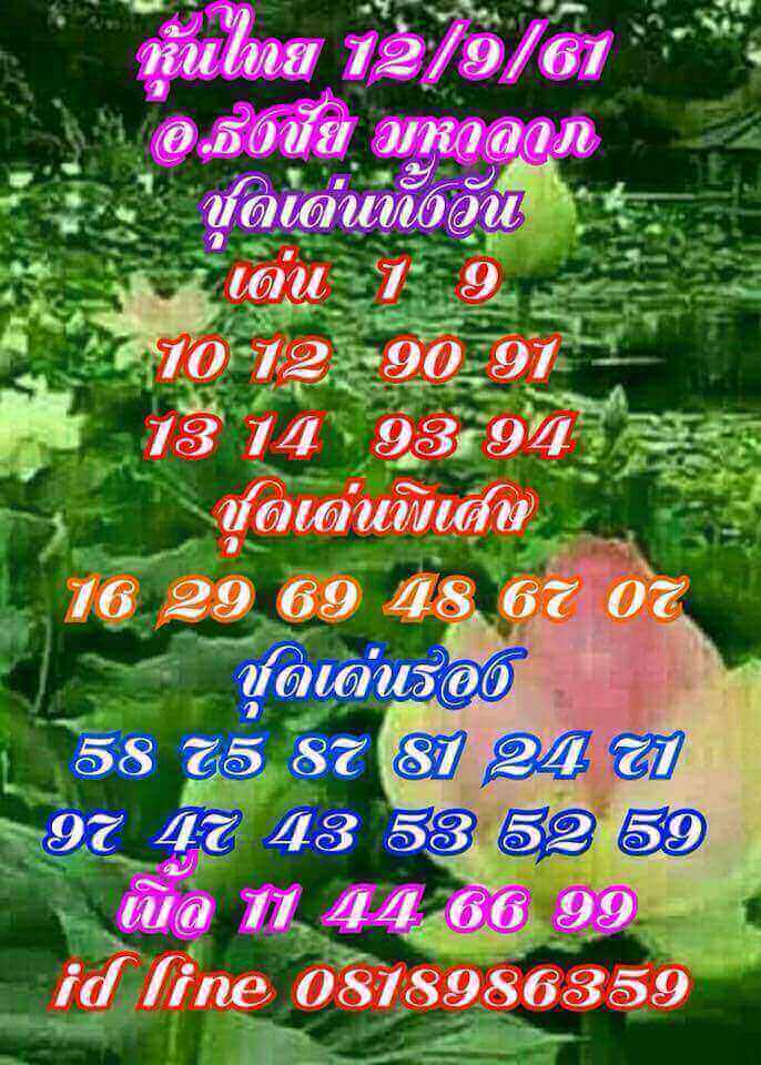 เลขดังหวยหุ้น 12/9/61 14