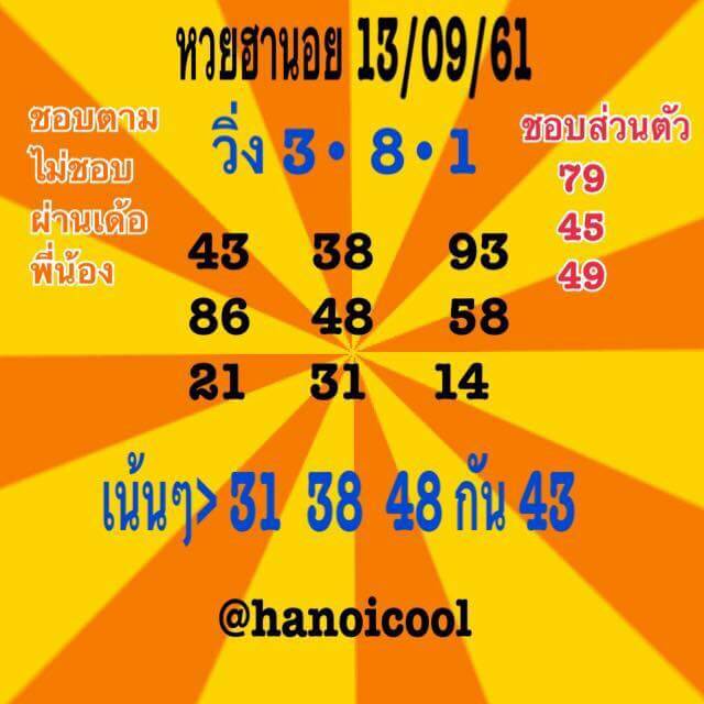 หวยฮานอยเด็ดๆ 13/9/61 13