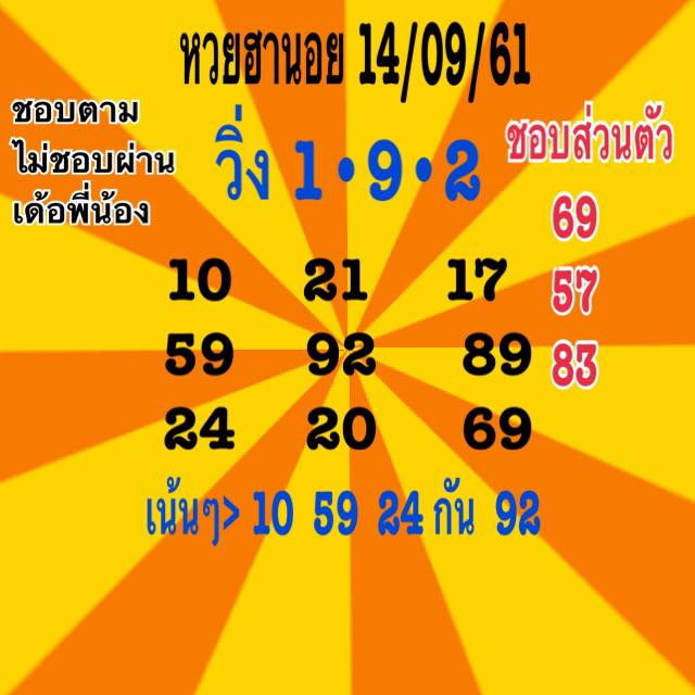 หวยฮานอยลุ้นโชค 14/9/61