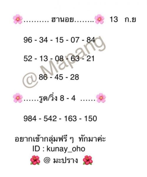 หวยฮานอยเด็ดๆ 13/9/61 3