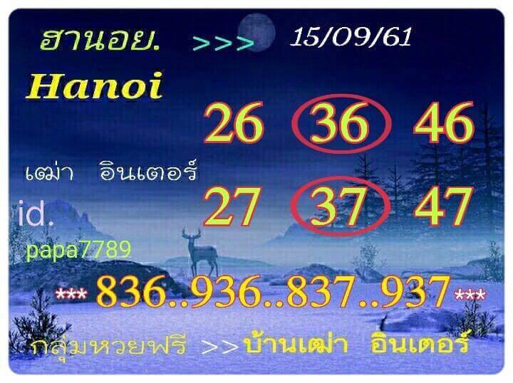 คำนวณเลขหวยฮานอย 15/9/61 5