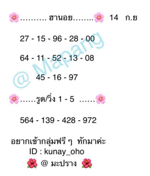 หวยฮานอยลุ้นโชค 14/9/61 21