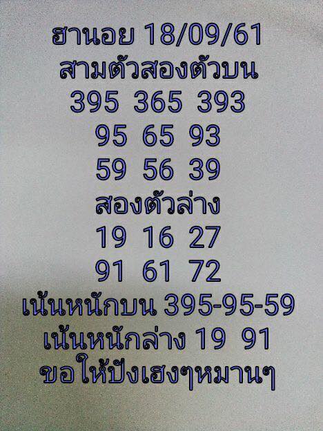 บอกสูตรหวยฮานอย 18/9/61 3