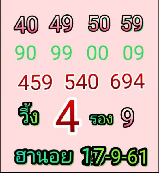 หวยฮานอยเลขเด็ด 17/9/61 15