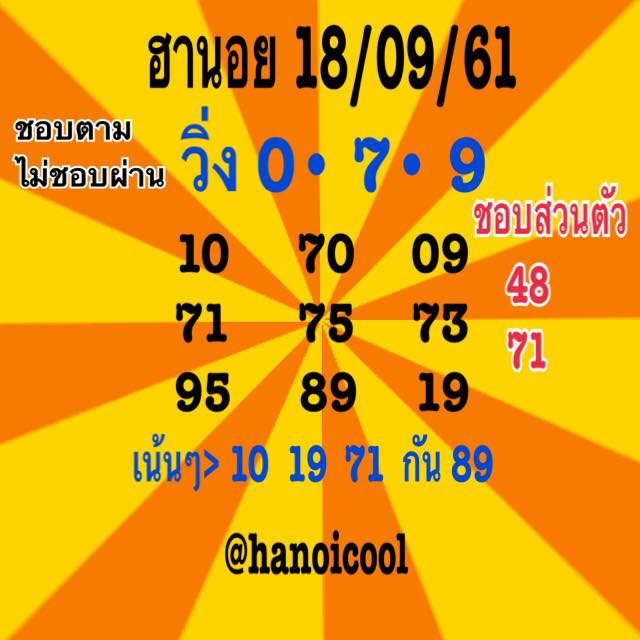 บอกสูตรหวยฮานอย 18/9/61