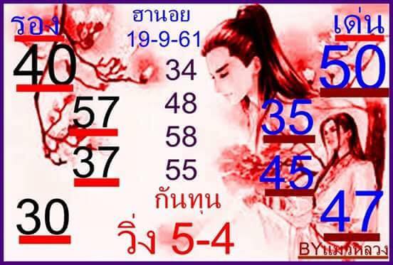 คำนวณเลขเด็ดหวยฮานอย 19/9/61 1