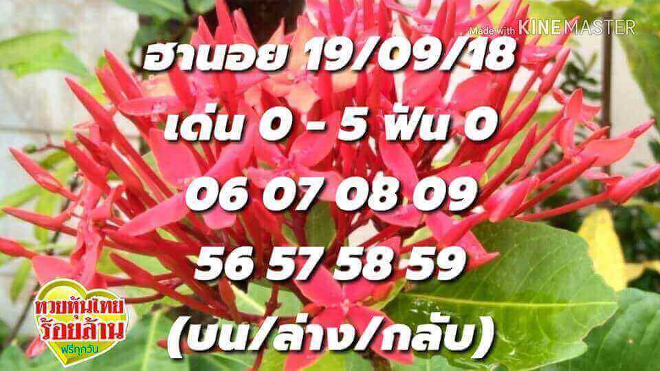 คำนวณเลขเด็ดหวยฮานอย 19/9/61 13