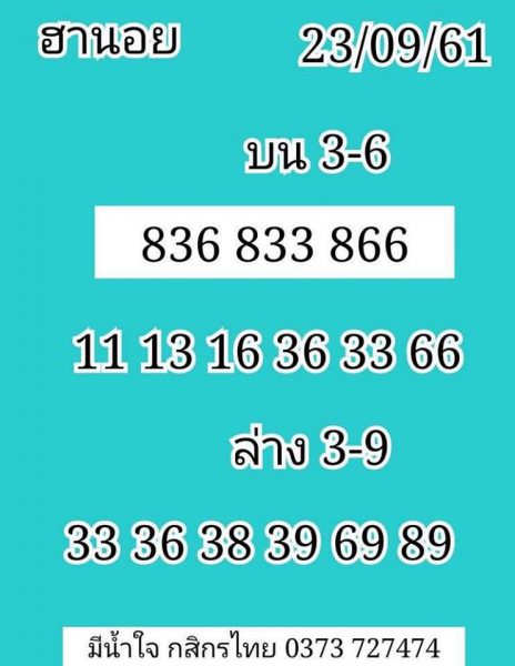 แจกเลขฮานอย 23/9/61