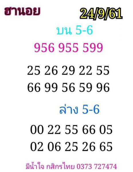 รวมหวยฮานอยเด็ดๆ 24/9/61 8