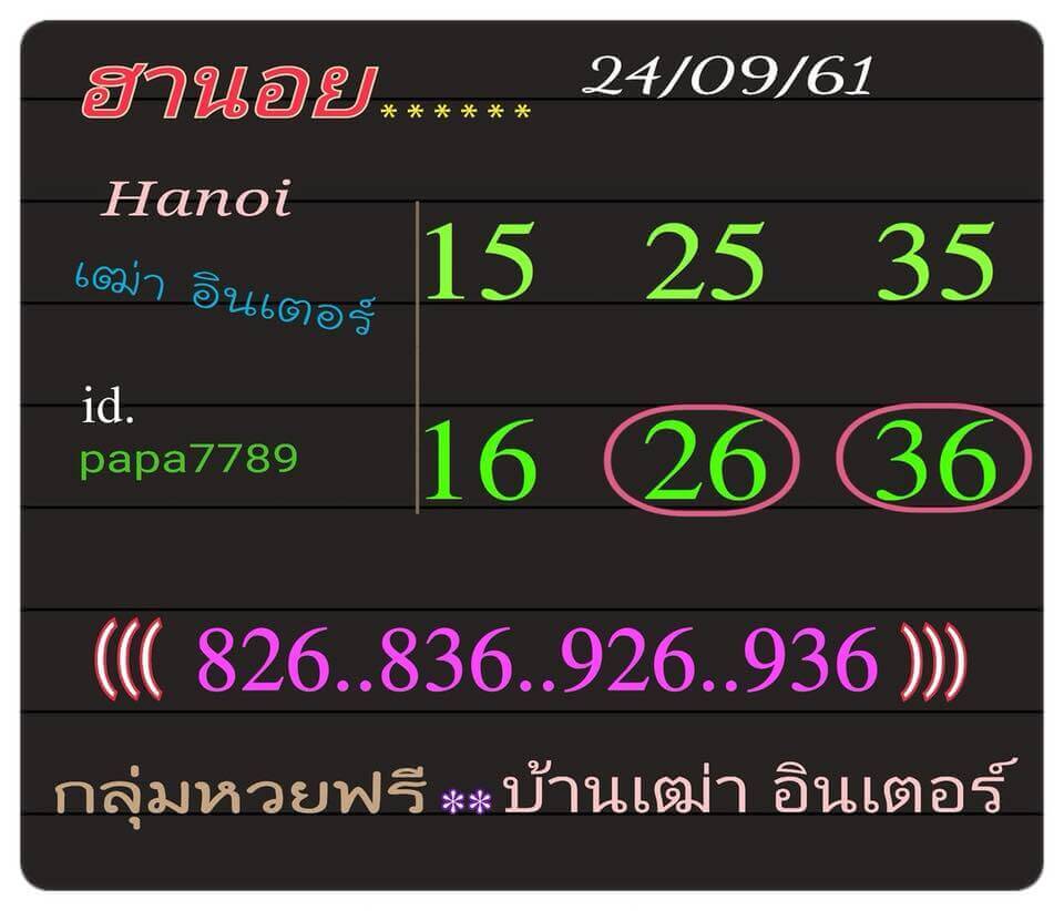 รวมหวยฮานอยเด็ดๆ 24/9/61 15