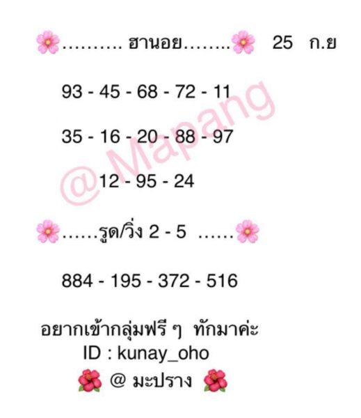 หวยฮานอยสุดเด็ด 25/9/61 2