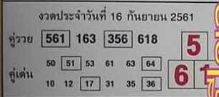 หวยคู่รวย คู่เด่น 16/9/61