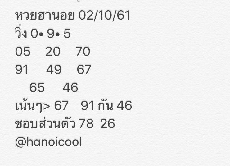 ลุ้นเสี่ยงดวงกับหวยฮานอย 2/10/61 1