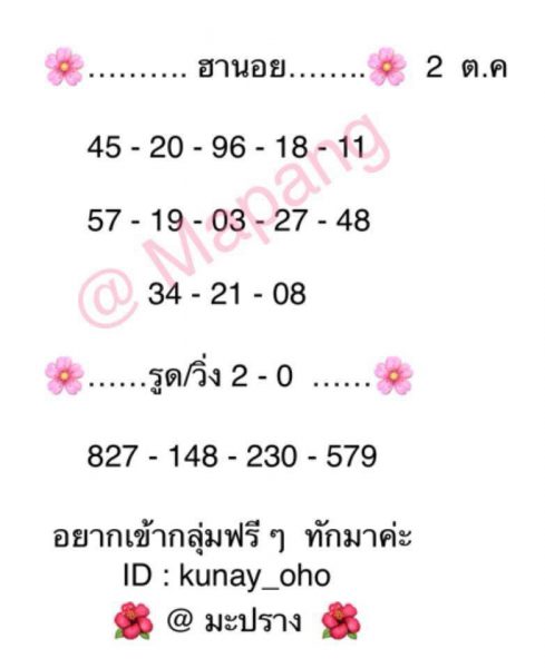 ลุ้นเสี่ยงดวงกับหวยฮานอย 2/10/61 13