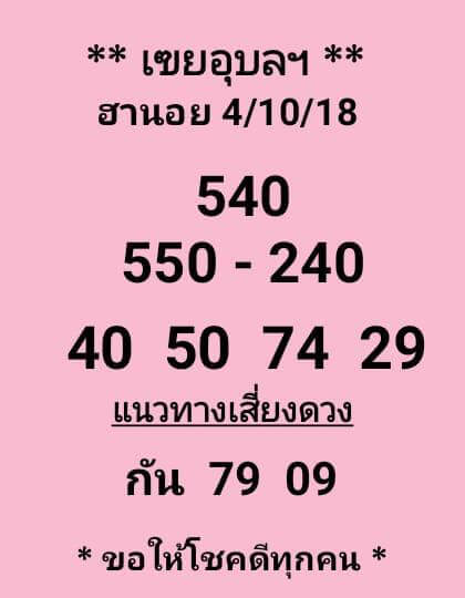 เลขเด็ดหวยฮานอยลุ้นโชค 4/10/61 14