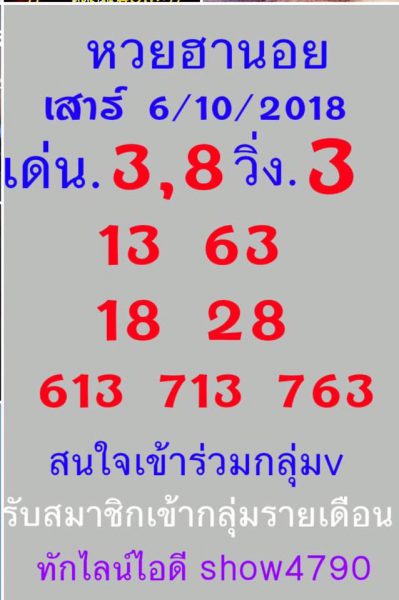 แนวทางหวยฮานอยทำเงิน 6/10/61