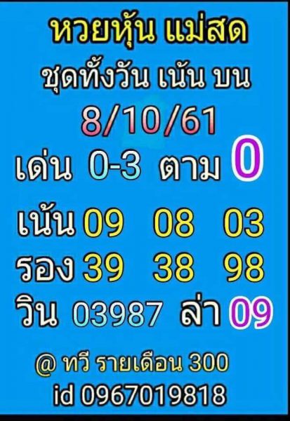 แนวทางหวยหุ้นพารวย 8/10/61 2