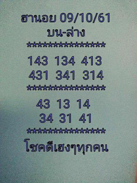 แจกสูตรเด็ดหวยฮานอย 9/10/61