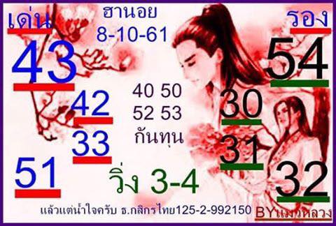 แจกแนวทางหวยฮานอย 8/10/61 6