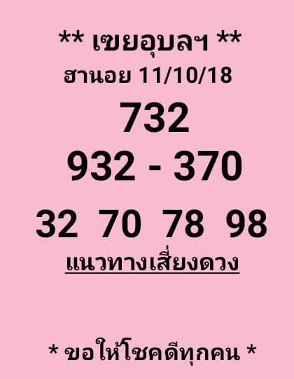 แจกชุดตัวเลขหวยฮานอย 11/10/61 13