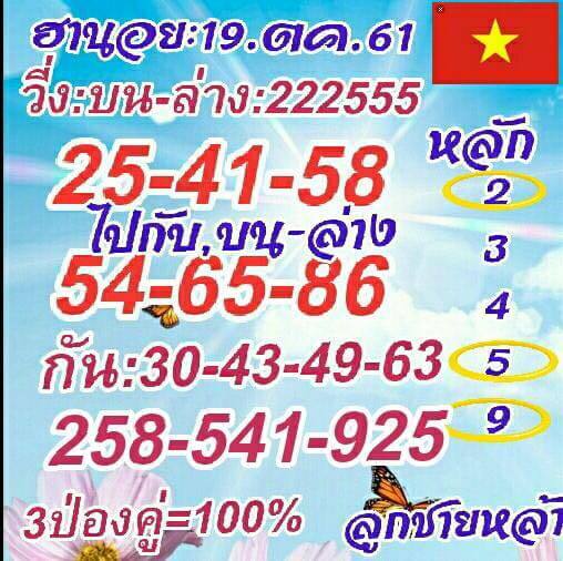 แจกชุดตัวเลขหวยฮานอย19/10/61 6