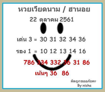 แจกหวยฮานอยตรงๆ 22/10/61 7