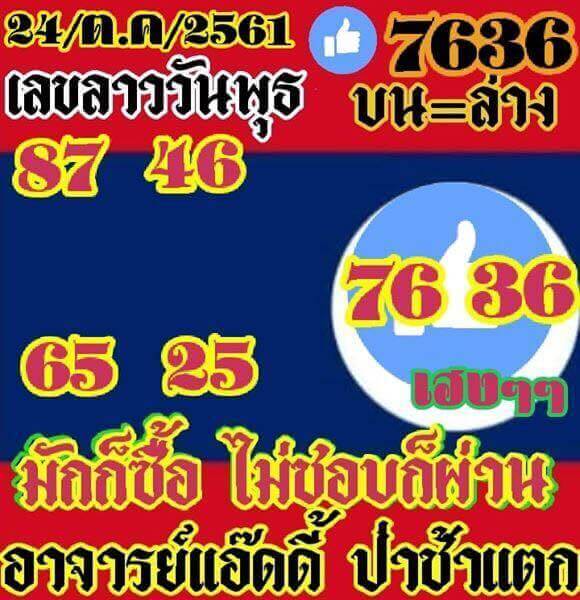 แจกสูตรหวยลาว 24/10/61 9