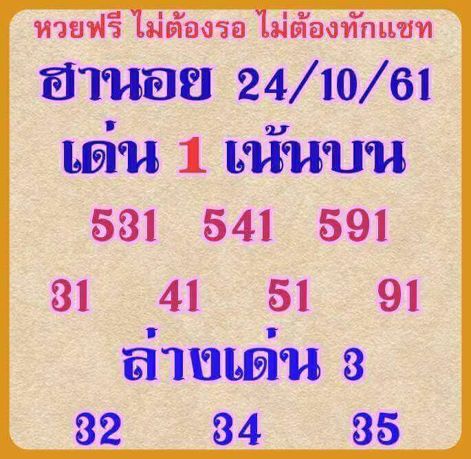 สูตรหวยฮานอย 24/10/61 10