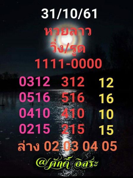 ชุดเลขเด็ดหวยลาว 31/10/61 9