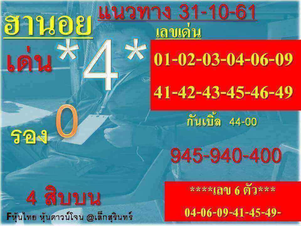 แนวทางหวยฮานอยงวดนี้ 31/10/61 17