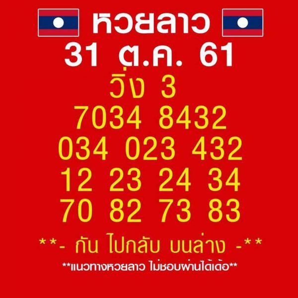 ชุดเลขเด็ดหวยลาว 31/10/61 10