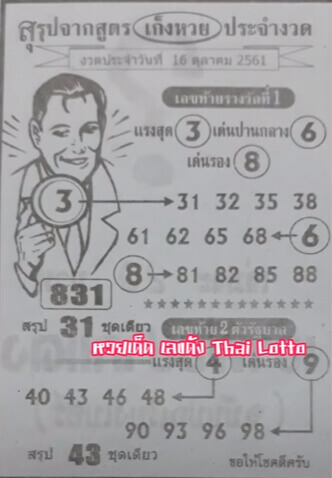 สรุปจากสูตรเก็งหวย 16/10/61