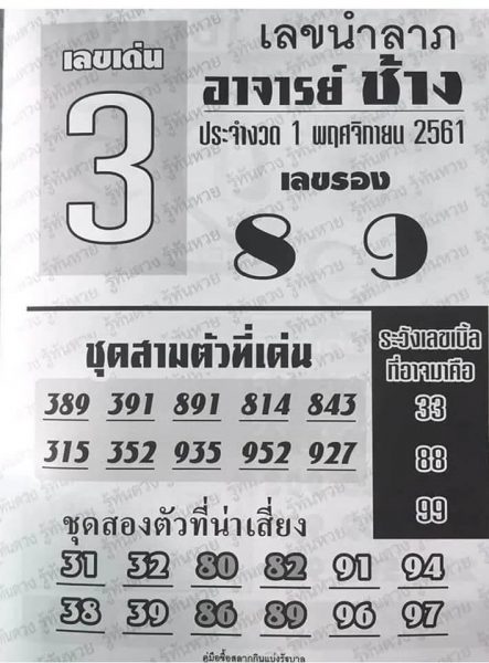 หวยอาจารย์ช้าง 1/11/61