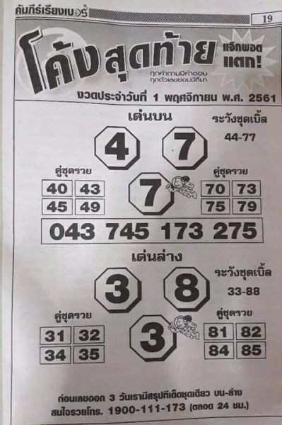 หวยโค้งสุดท้าย 1/11/61