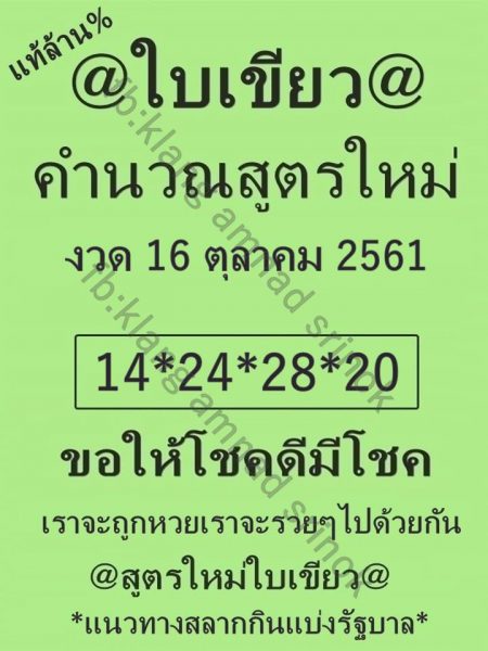 หวยใบเขียว 16/10/61