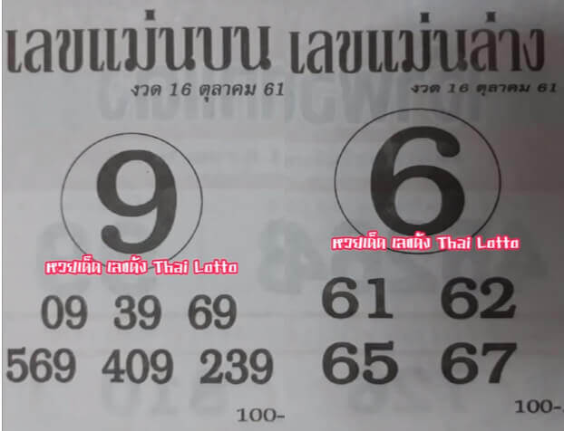 เลขแม่นบน แม่นล่าง 16/10/61